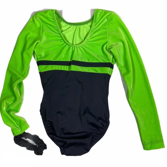 GK Elite Sportswear Leotard Scrunchie Neon Green - Picture 2 of 8